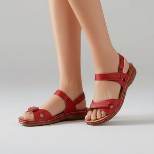 Red Buckle Strap Slingback Sandals | Man Made | 10” Insole | No Brand